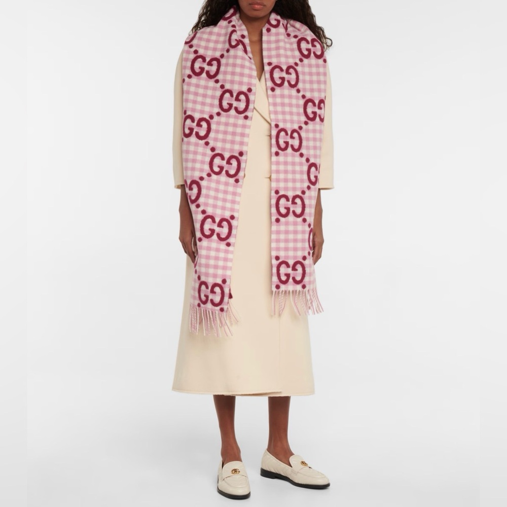Gucci Pink Diamond Check Logo Scarf Roseate/Ivory